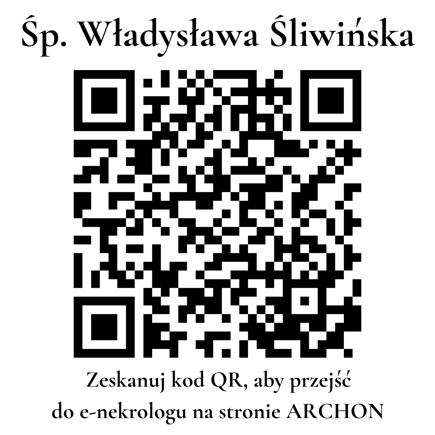 Kod QR do nekrologu Władysława Śliwińska Kod QR do nekrologu Władysława Śliwińska