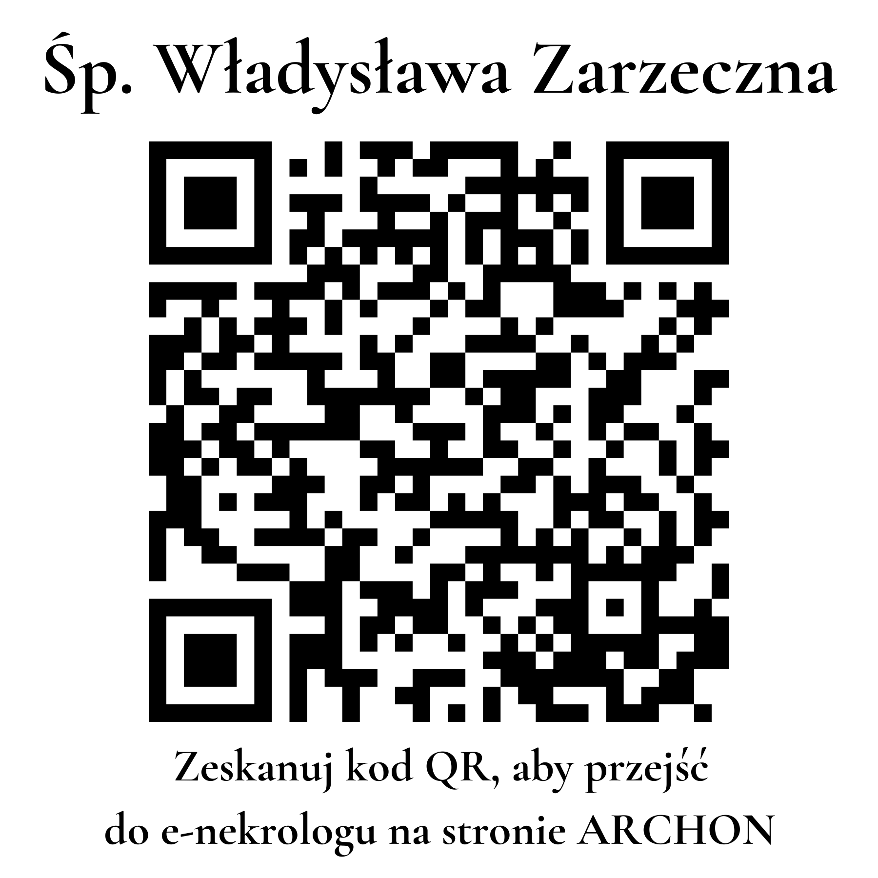 Kod QR do nekrologu Władysława Zarzeczna Kod QR do nekrologu Władysława Zarzeczna