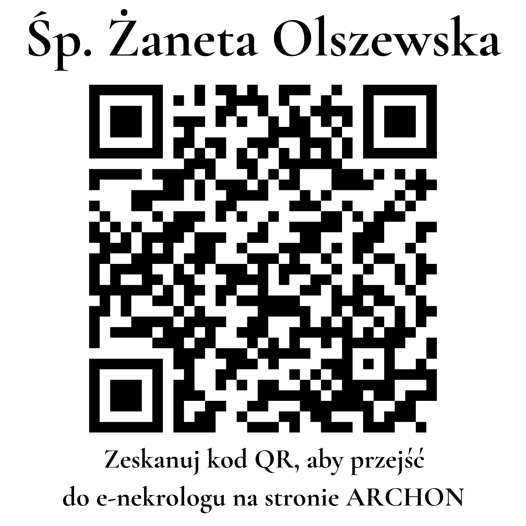 Kod QR do nekrologu Żaneta Olszewska