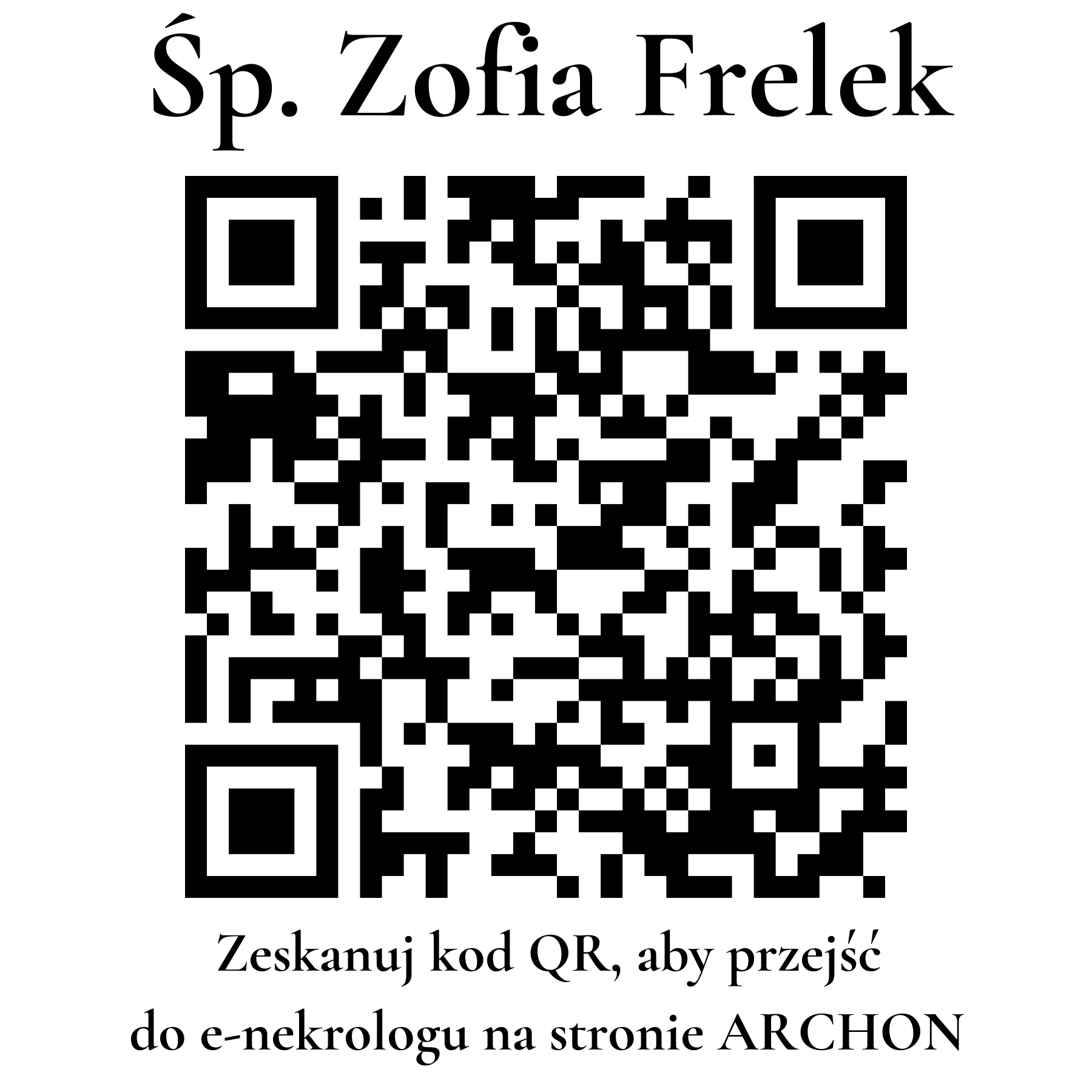 Kod QR do nekrologu Zofia Frelek