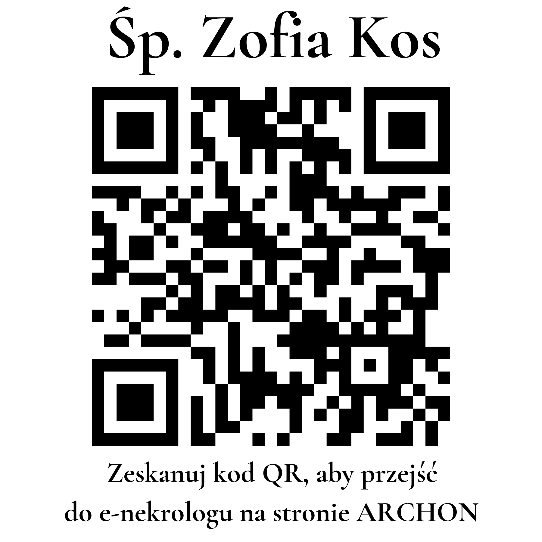 Kod QR do nekrologu Zofia Kos Kod QR do nekrologu Zofia Kos