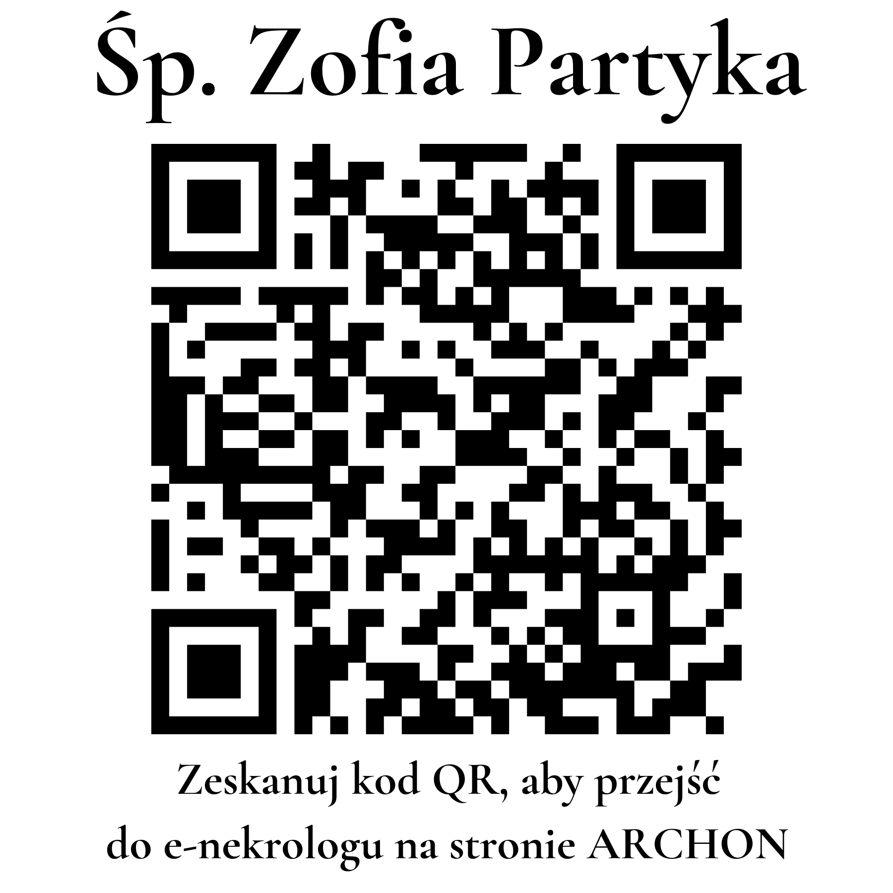 Kod QR do nekrologu Zofia Partyka Kod QR do nekrologu Zofia Partyka
