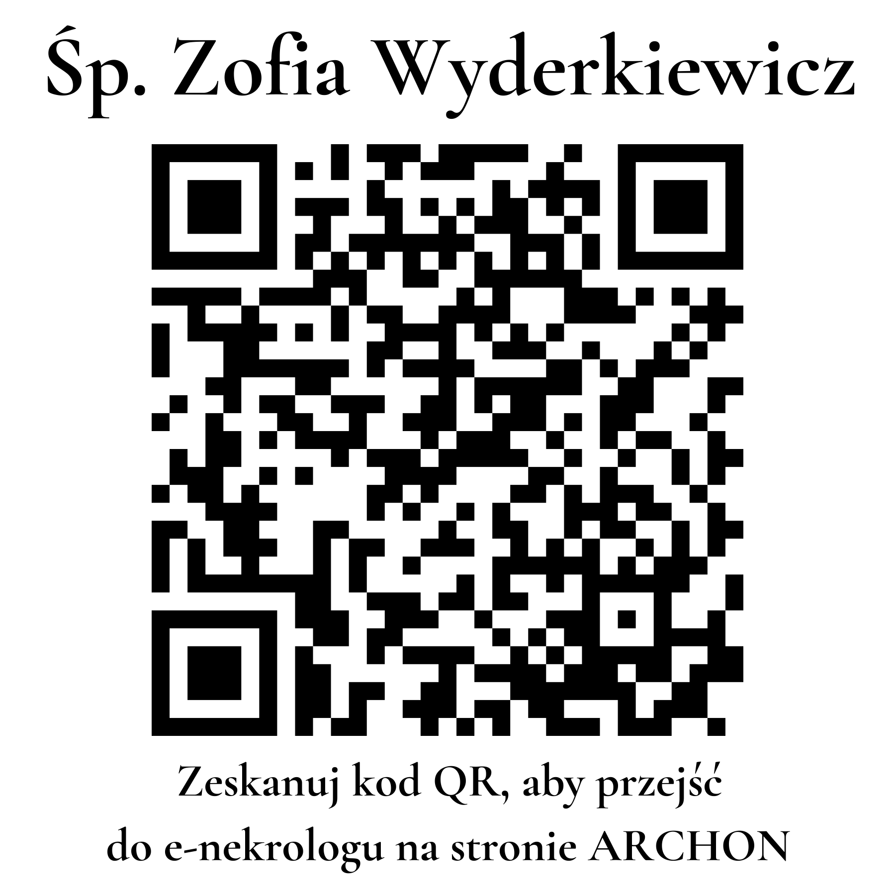 Kod QR do nekrologu Zofia Wyderkiewicz Kod QR do nekrologu Zofia Wyderkiewicz