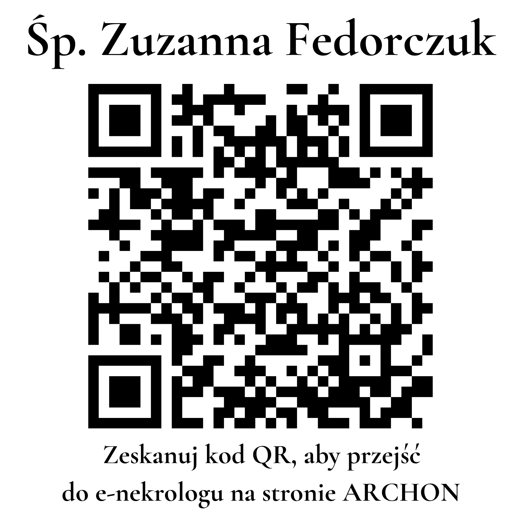 Kod QR do nekrologu Zuzanna Fedorczuk Kod QR do nekrologu Zuzanna Fedorczuk
